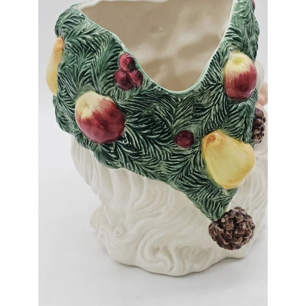 Fitz & Floyd Father Christmas Santa Pitcher 1991 Vintage Ceramic Fruit Pinecones